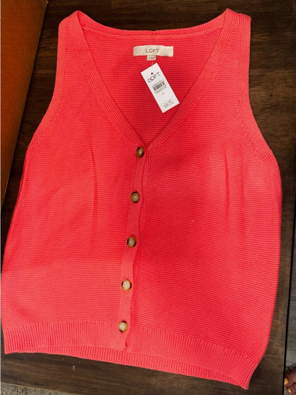 NWT LOFT Coral Button-Front Knit top size Med